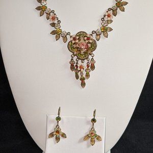 Michael Negrin Roses Leaves Set Earrings Necklace